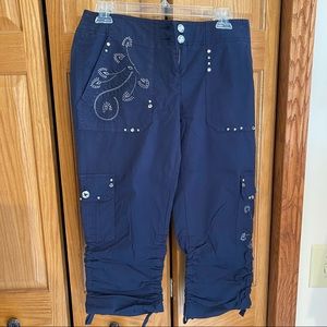 INC International Concepts Navy Blue Embroidered Capris